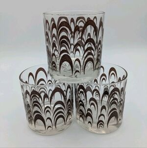 3 Vintage Morgan Designs Brown Lowball Cocktail Barware Glasses MCM 60s 70s